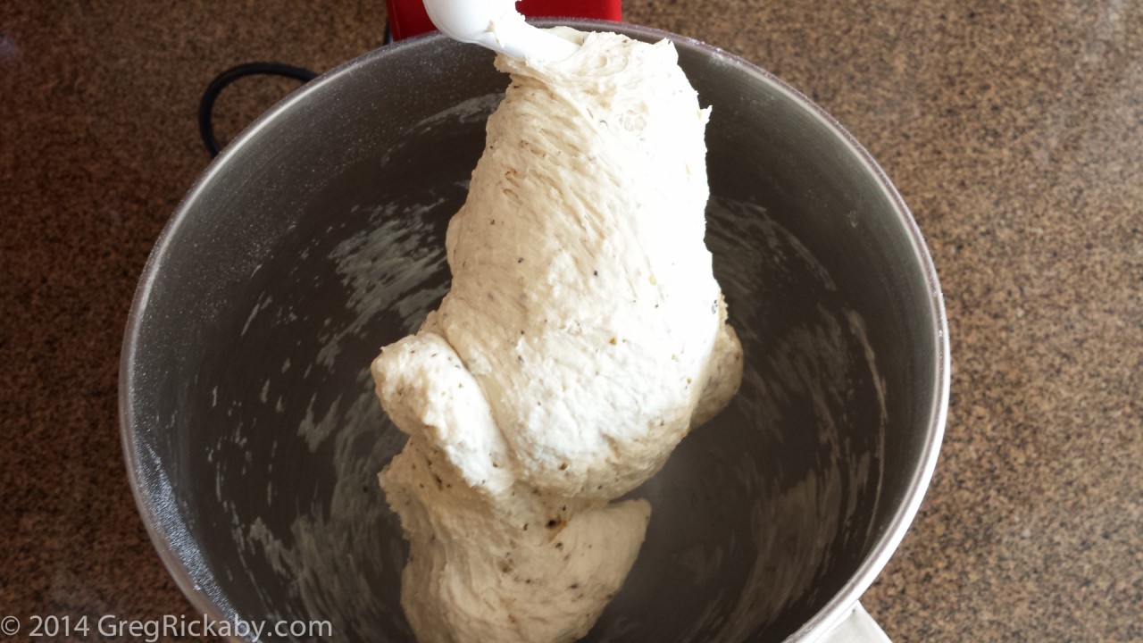 When finished, the dough should be a semi-firm and slightly sticky.