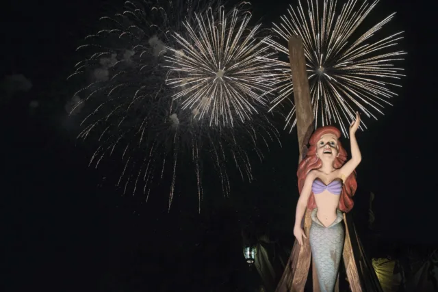 Fireworks behind Under The Sea ~ Journey of The Little Mermaid